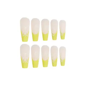 olivine yellow green butterfly false nails free shipping press on nails packing long press on nails custom