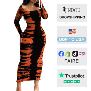 2026 Spring Women Clothing Boutique Bodycon <strong>Elastic</strong> Printed Elegant <strong>Dress</strong> Long Sleeve Casual Midi <strong>Dresses</strong> - Product Image 2