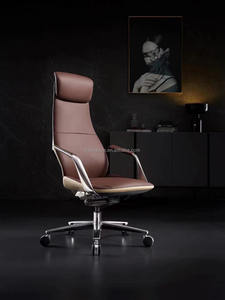 Silla de Oficina Ergonómica Comercial de Respaldo Alto, Cuero Genuino, Base de Aluminio Ajustable en Altura, Moderna, para Oficina en Casa o Taller - Product Image 6