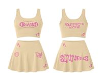 Ensemble 2 pièces pour femmes, haut court et jupe imprimés blancs et roses, vêtements de sport Y2K, vêtements décontractés pour printemps et été, haut et short au-dessus du genou, Y2K