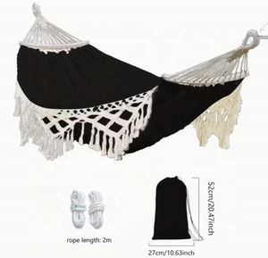Hamaca Blanca <span class=keywords><strong>de</strong></span> Doble Estilo Bohemio con Borlas Tejidas a Mano y Diseño <span class=keywords><strong>de</strong></span> Varilla Curva <span class=keywords><strong>de</strong></span> <span class=keywords><strong>Madera</strong></span> Antideslizante <span class=keywords><strong>para</strong></span> Camping, Patio y Jardín - Product Image 3