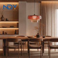 Lampe suspendue moderne à abat-jour en dôme à plusieurs niveaux avec finition plaquée pour îlot de cuisine, salle à manger, salon, décoration d'espace de vie
