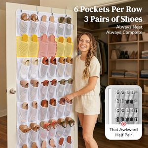 48 Pocket Over The Door <b>Shoe</b> Organizer Mesh Hanging Rack For Sneakers <b>Storage</b> 6 Column Heavy Duty - Product Image 3