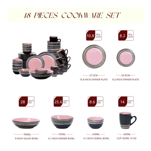 Customizable 48 Piece Pink Ceramic Dinnerware Set with Plant Pattern for Hotels and Restaurants Includes Rice Dishes Bowls - Product Image 2