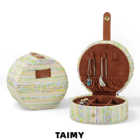 Boîte à bijoux de voyage avec miroir, petite boîte ronde à double couche en coton suédé, organiseur portable pour ranger les boucles d'oreilles, les bagues, pour femmes