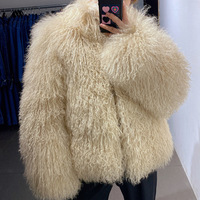 Vrai manteau en fourrure de Mongolie charmant, fourrure de mouton du Tibet de luxe, pardessus en fourrure moelleux et épais, veste pour femmes