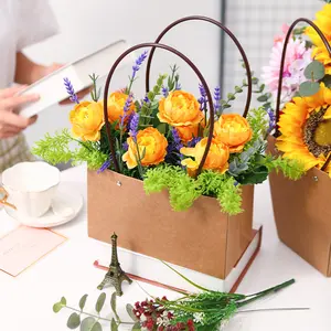Hot Sell Fashion Designer Wedding Party Favor Rose Kraft Paper Storage Boxes Square Hand Flower Floral Boxes