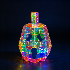 Décoration de citrouille d'Halloween moderne et écologique, alimentée par USB, avec éclairage LED, effet prismatique irisé, figurine Jack-o'-lantern, décorations pour la maison - Product Image 3