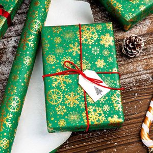 Green Christmas Wrapping Paper Roll 17in x 32.8ft Gold Foil Snowflakes Gift <b>Wrap</b> for Holiday Crafting - Product Image 5