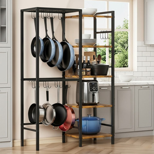ZhaoShenG 5 Layer Cookware Storage Rack Multi Functional Floor <b>Standing</b> Kitchen Organizer With Hooks For Pots <b>Pans</b> And Utensils - Product Image 3
