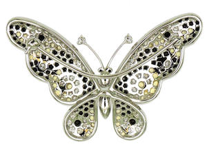 เข็มกลัดรูปผีเสื้อทองคำขาว 18K ประดับเพชรดำ ไพลินเหลือง และเพชรปาเว่ เครื่องประดับหรูหราสำหรับผู้หญิง - Product Image 2