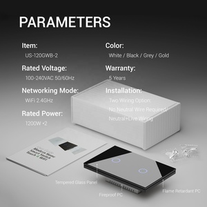 Interrupteur mural intelligent Wi-Fi à écran tactile en verre trempé 2 voies, compatible avec Tuya, Smart Life et Alexa, norme américaine - Product Image 5