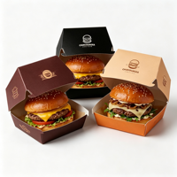 Boîte à hamburger en carton noir jetable de qualité alimentaire, emballage alimentaire en papier pour emporter, boîte à hamburger en forme de coquille