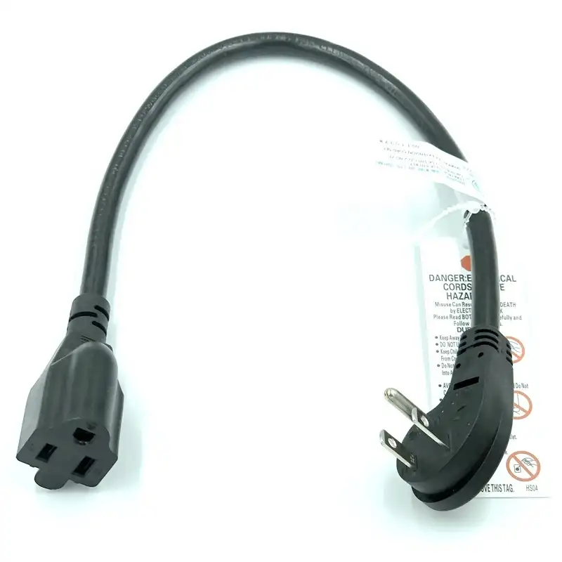 1ft black cUL Ultra Low Profile Nema 5-15P right angle to 5-15R extension power cord 3X16AWG