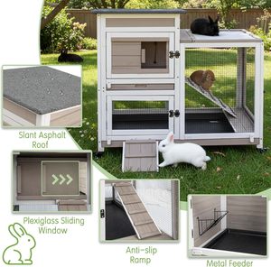 Cage à lapins en bois <span class=keywords><strong>pour</strong></span> intérieur et extérieur, avec roues, verrouillable, deux plateaux amovibles, cages <span class=keywords><strong>pour</strong></span> cochons d'Inde, toit imperméable, toutes saisons - Product Image 4