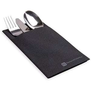 Serviettes de table noires en papier Air Laid Kangaroo - Douces et durables 16 pouces x 16 pouces avec poche intégrée pour couverts - Jetables et - Product Image 1