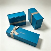 Boîte à bijoux personnalisée bleue avec ruban en satin, boîte rigide en papier coulissante pour collier, bracelet, bague, boucles d'oreilles, cadeaux
