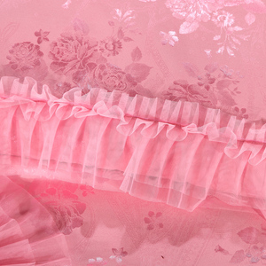 Korean Style Lace Princess Embroidered Pink Red Wedding <strong>Bed</strong> Spreads With <strong>Bolsters</strong> Flower Curtain Bedding Set - Product Image 4