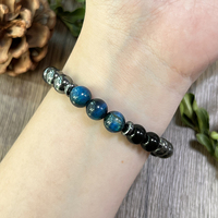 Bijoux naturels à triple défense Fait à la main en œil de tigre bleu Obsidienne noire et perles d'hématite Bracelet de triple protection pour hommes