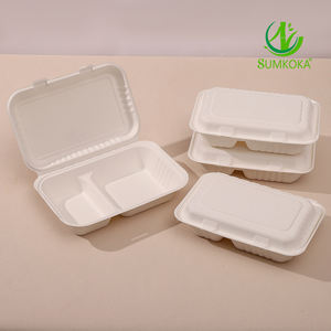 SUMKOKA, superventas, biodegradable, contenedor de embalaje de concha blanca de 9x6 pulgadas, bagazo de caña de azúcar, pulpa de papel, fiambrera para llevar - Product Image 4