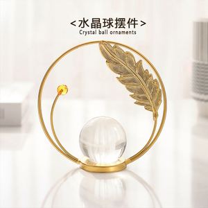 Décoration créative en forme de feuille avec boule de cristal, papillon et libellule en métal, pour bureau/meuble TV, idéale pour le salon - Product Image 4