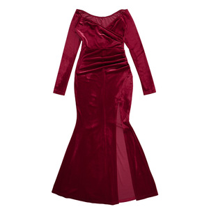 Robe de soirée longue en velours à épaules dénudées et fente haute, sexy et tendance, pour femme - Vente en gros - Product Image 2