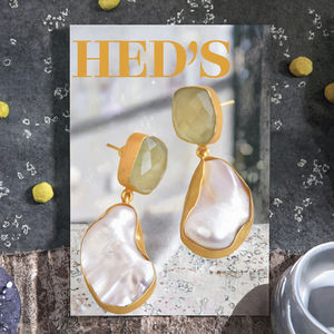 ต่างหูทรงหยดน้ำประดับอะเมโซไนต์ทรงเหลี่ยมขัดเงา ประดับมุกเทียม ชุบทอง 18K สไตล์คลาสสิก เหมาะสำหรับเป็นของขวัญวันครบรอบสำหรับผู้หญิง - Product Image 3