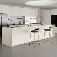 Table de bar en pierre frittée, évier de cuisine ouvert, îlot de cuisine moderne et minimaliste, dalle de pierre artificielle, bord cascade en marbre