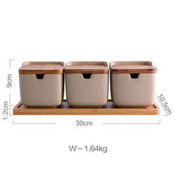 Recipientes de cerâmica para chá, recipientes quadrados para chá de café açúcar cerâmico <span class=keywords><strong>3</strong></span> pçs/set com tampa de bambu natural e suporte - Product Image 2