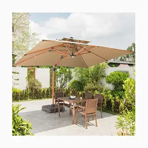 [ZUOAN IMPRESSIVE]Outdoor Elegant Luxury Parasol 3*4 Solar Led Lamp Stripe Outdoor Cantilever Umbrella