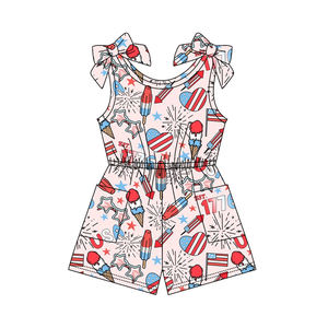 Combinaison sans manches pour bébé fille, motif étoiles et feux d'artifice USA, bleu, vente en gros, ensemble enfant SR4131 CUSTOM - Product Image 2