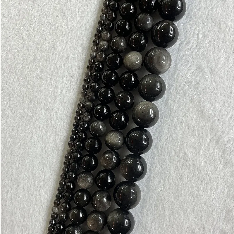 Naturstein perlen Silber Obsidian 4 6 8 10 12 14 mm Lose Perlen Schmuck Herstellung natürlicher Edelstein perlen