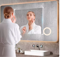 Jam Dinding Hotel Persegi Panjang Anti-Kabut dengan Tampilan Suhu, Speaker Musik, Lampu LED Pembesar, Modern, IP44, Terpasang di Dinding, Pintar untuk Kamar Mandi