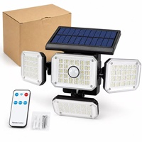 Lampe murale solaire intégrée à 4 têtes avec télécommande, 336 LED, détecteur de mouvement extérieur, lampe de sécurité