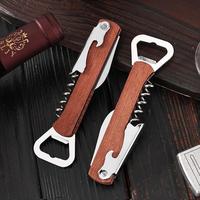 Tire-bouchon décapsuleur multifonctionnel portable en acier inoxydable avec logo personnalisable, en forme de tranche de bois, pour vin rouge et bière
