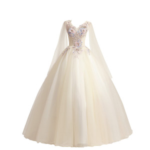 Champagne Long Tulle Evening Gown Women Stage <b>Performance</b> Deep V Neck Sleeveless Formal Dress Adult <b>Wear</b> - Product Image 5