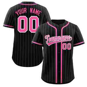 Custom Black Pink-<b>Light</b> Gray Stripe Fashion Design Full Button Authentic Baseball Jersey - Product Image 1