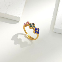 Cincin Wanita Modis Model Daun Semanggi Empat Warna-Warni, Cincin Jari yang Dapat Disesuaikan, Bahan Stainless Steel, Grosir Pabrik