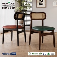 Chaises de salle à manger en rotin MYUZ OEM 2026, structure en bois massif, siège rembourré, style vintage mi-siècle pour la maison et les restaurants, chaise de salle à manger en cannage