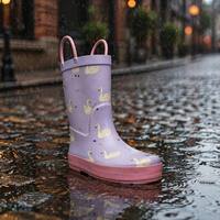 Bottes de pluie pour enfants en caoutchouc naturel, écologiques, souples, légères, imperméables, imprimé cygne, bottes Wellington pour filles, OEM ODM
