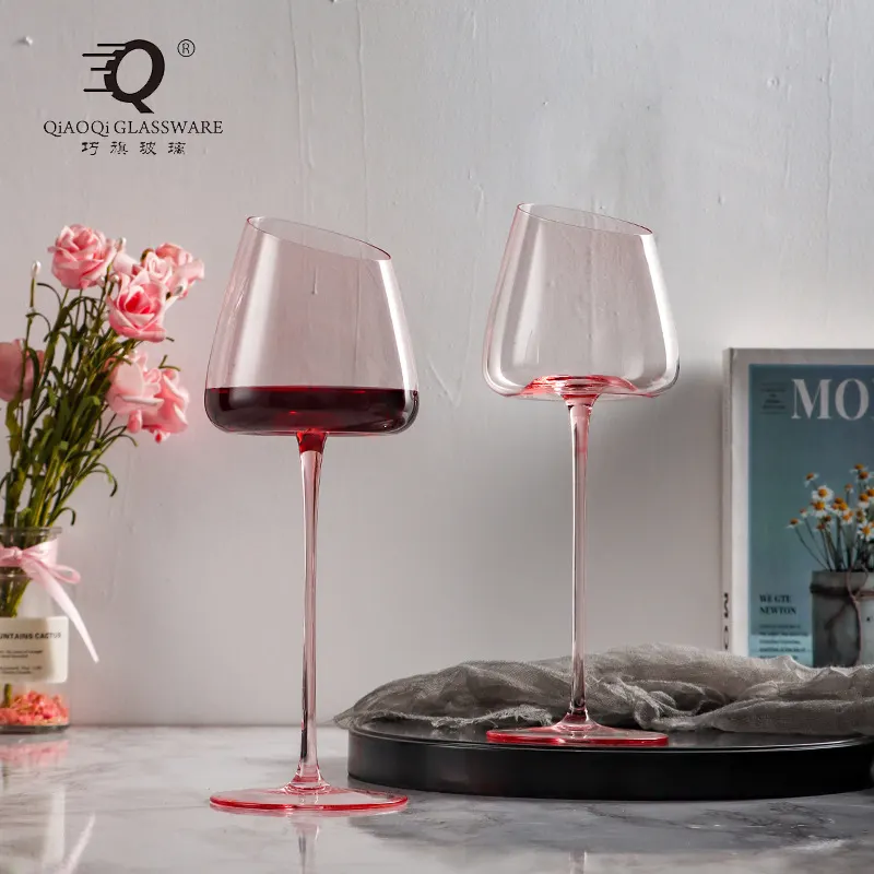 Verres à vin rose en cristal 580ml, verres à fond Concave de grande valeur, service de fête, Bar à domicile, Restaurants
