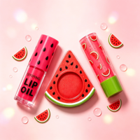 Collection de Lèvres Pastèque Populaire 2026 en Gros – Kit Maquillage Fruité Adorable 3-en-1 : Huile à Lèvres, Baume à Lèvres et Blush