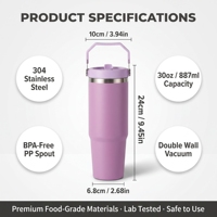 Tumbler Vakum Stainless Steel Dinding Ganda 30oz Grosir dengan Gagang dan Sedotan, Tutup Sedotan Lipat Anti Bocor, Mug Kopi untuk Perjalanan