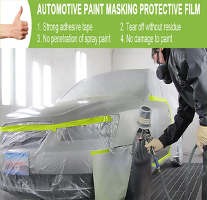 Película de Vinilo HDPE Preencintada para Pintar, Película Protectora para Decoración, Rollo de Película de Enmascaramiento Rápido con Cinta Adhesiva para Automóviles - Product Image 5