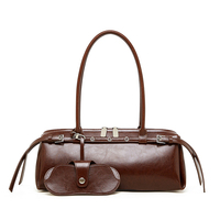 Tas Tangan Kulit Asli Gaya Biker Vintage, Tas Tote Trendy Keren Berhias Sabuk, Tas Selempang Wanita Bentuk Sosis