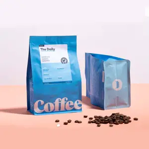 Sacos de café biodegradáveis com logotipo personalizado, saco de papel Kraft com zíper e válvula para embalagem de grãos de café, bolsa de fundo plano