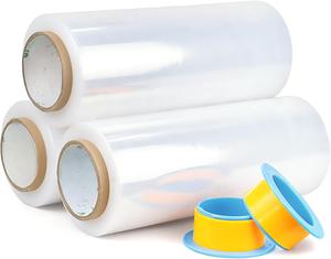 ฟิล์มยืดใส Huamaohengchun ขนาด 12 นิ้ว x 1000 ฟุต แพ็ค 3 ม้วน - หนา 80 เกจ - ฟิล์มพลาสติกใสสำหรับบรรจุภัณฑ์ ย้ายของ แพ็คพาเลท - Product Image 1