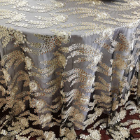 Nappe de table en dentelle à paillettes dorées de luxe |   Nappe ronde brodée à fleurs pour la décoration de mariage et de banquet