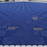 Dalles de sol de garage emboîtables écologiques bleues de 18 mm, couleur personnalisée, système clic, tapis en grille PP, service OEM ODM, conception graphique