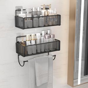 Étagère de rangement pour salle de bain Mastig, 35 cm, fixation murale sans perçage, type crochet, en fer, pour organiser les serviettes de douche - Product Image 3